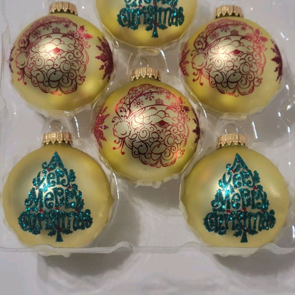 KREBS Exclusive Designer Glitter Glass Christmas Ball Ornaments Box of 6 - Picture 5 of 8
